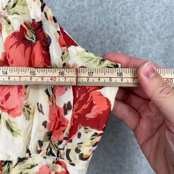 Urban Outfitters Women Kamaryn Mini Dress Size L Floral Red Cream Ruched Y2K NEW - Picture 13 of 14